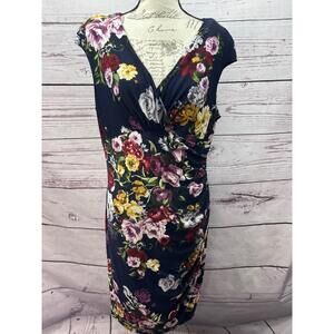 Lauren Ralph Lauren‎ Size 16 Black Floral Pattern Dress Shoulder Pads